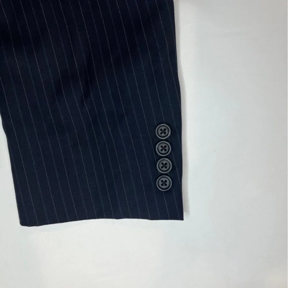BURBERRY LONDON 100% WOOL Navy Blue Striped Suit Blazer MDL LBS41‎ Size 42 REG